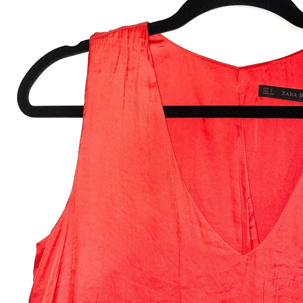 Zara Basic Red Orange Open Wrap Back V-Neck Satin… - image 3